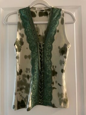 Vintage Olive Lace-Up Tie-Dye Tank Top